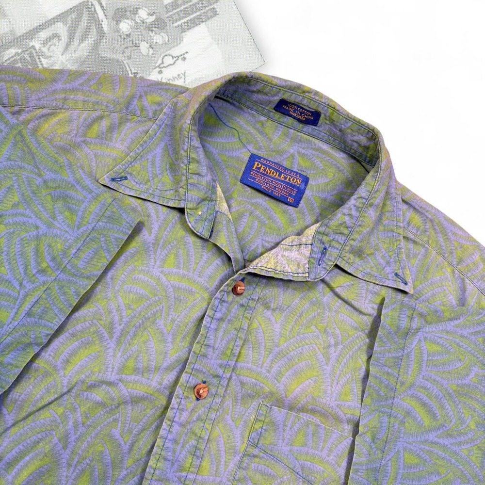 Tropical Blue Green Pendleton Button Up Short Sleeve Collared Shirt